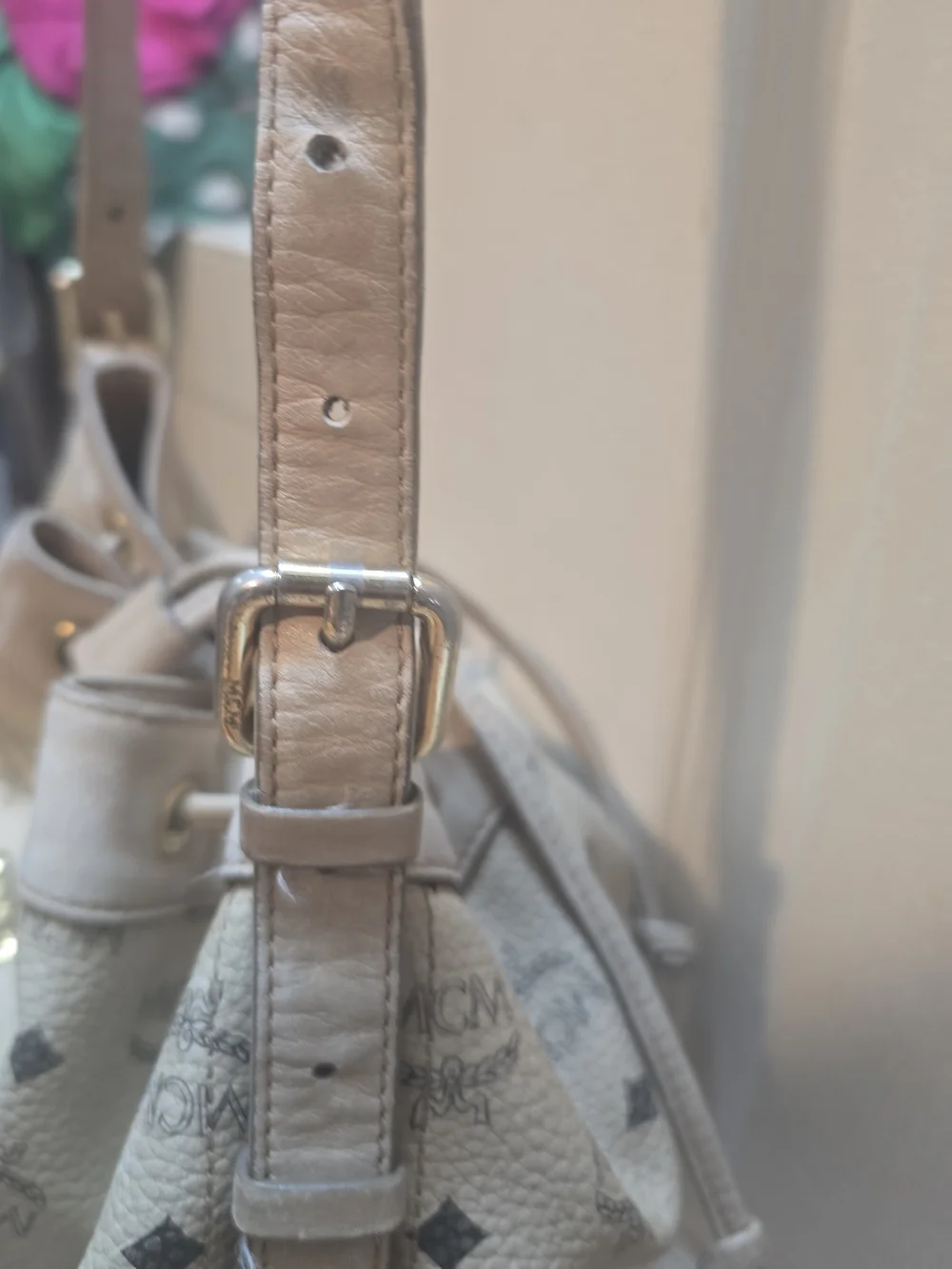 MCM Beige Leather Drawstring Bucket Bag - Picture 11 of 16
